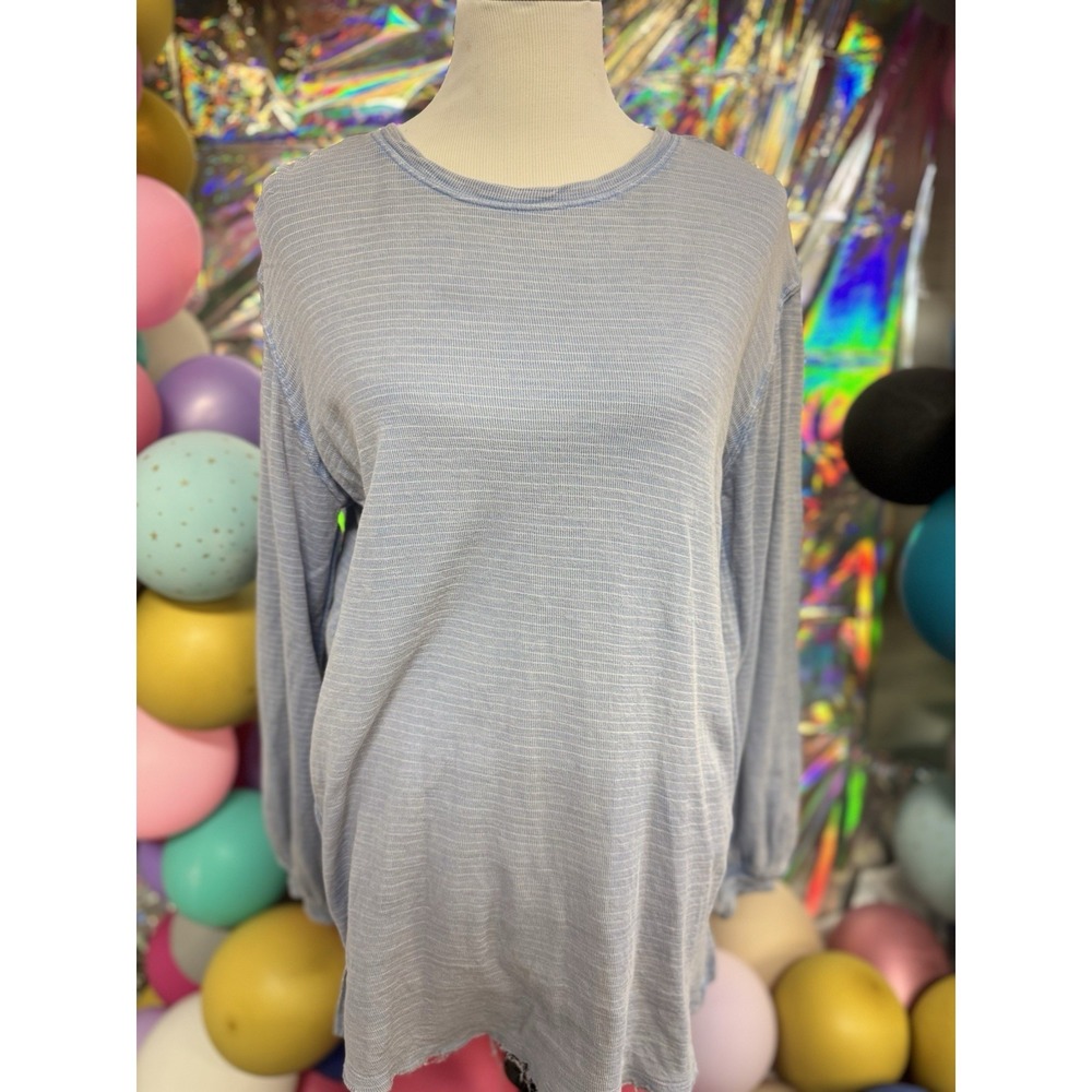 We The Free by Free‎ People Blue Slub Knit Long Sleeve Top Size Small